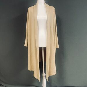 Dialogue Women's Large Merino Wool Blend Open Front Cardigan Tan Sweater